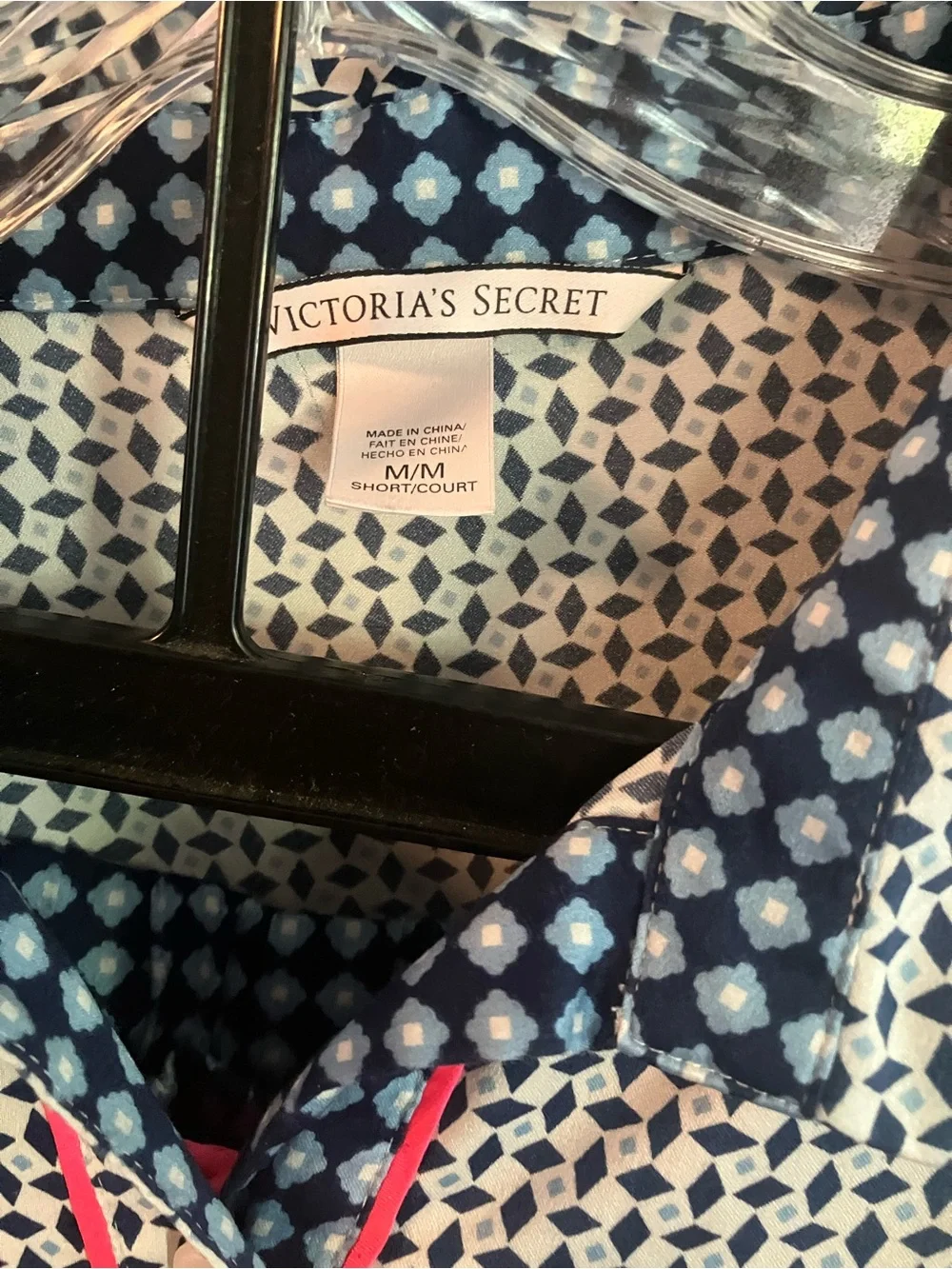 Victoria's Secret Navy and White Gingham Kids Pajama Set with Pink Trim